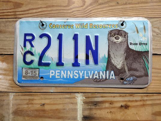 2015 Expired Pennsylvania Conserve Wild Resource Otter license plate tag 211N