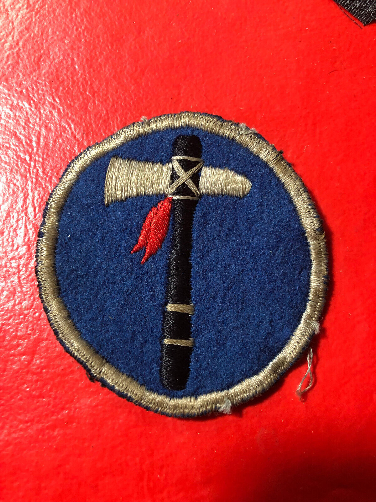 WWII Era U.S. Army Wool 19th Corps Tomahawk Shoulder Patch Black Backing WW2