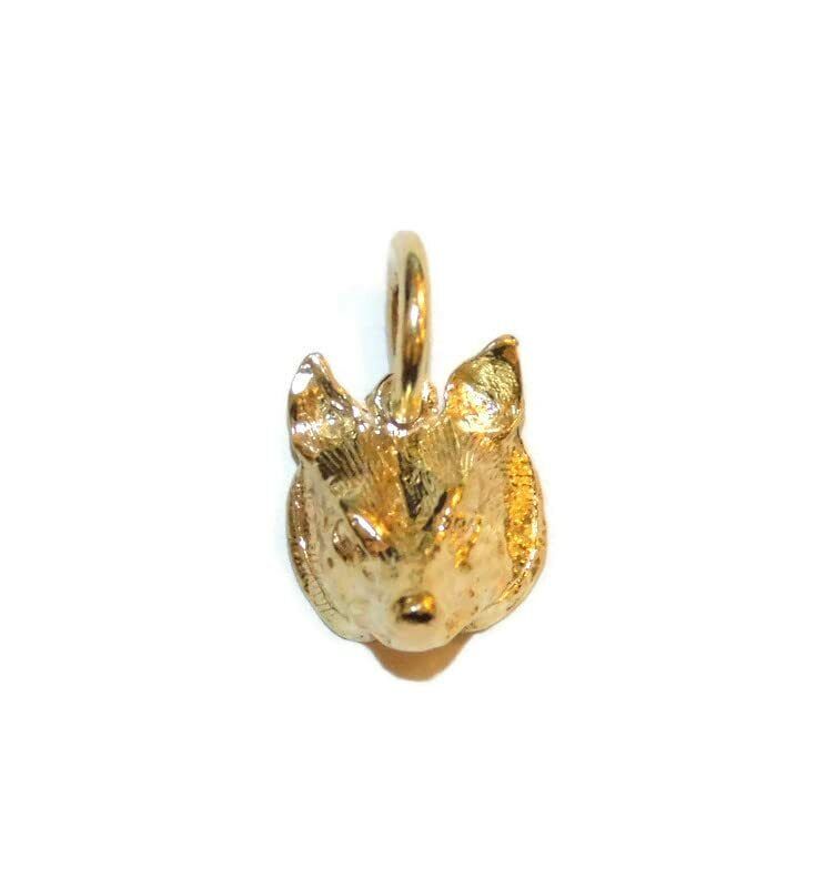 Small Wolf Face Charm Pendant 14k Yellow Gold