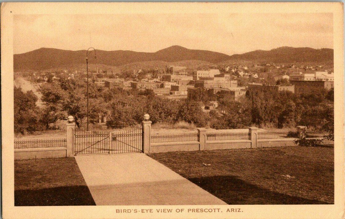 1920'S. BIRDS EYE VIEW OF PRESCOTT, ARIZONA. POSTCARD SC23