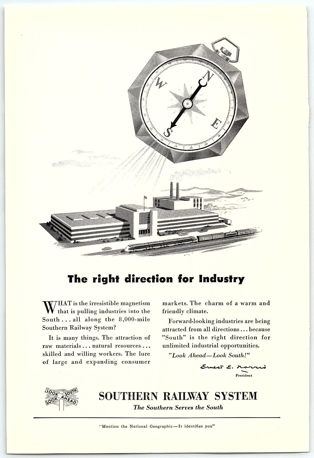 1950s SOUTHERN RAILWAY SYSTEM THE RIGHT DIRECTION FOR INDUSTRY PRINT AD Z6035