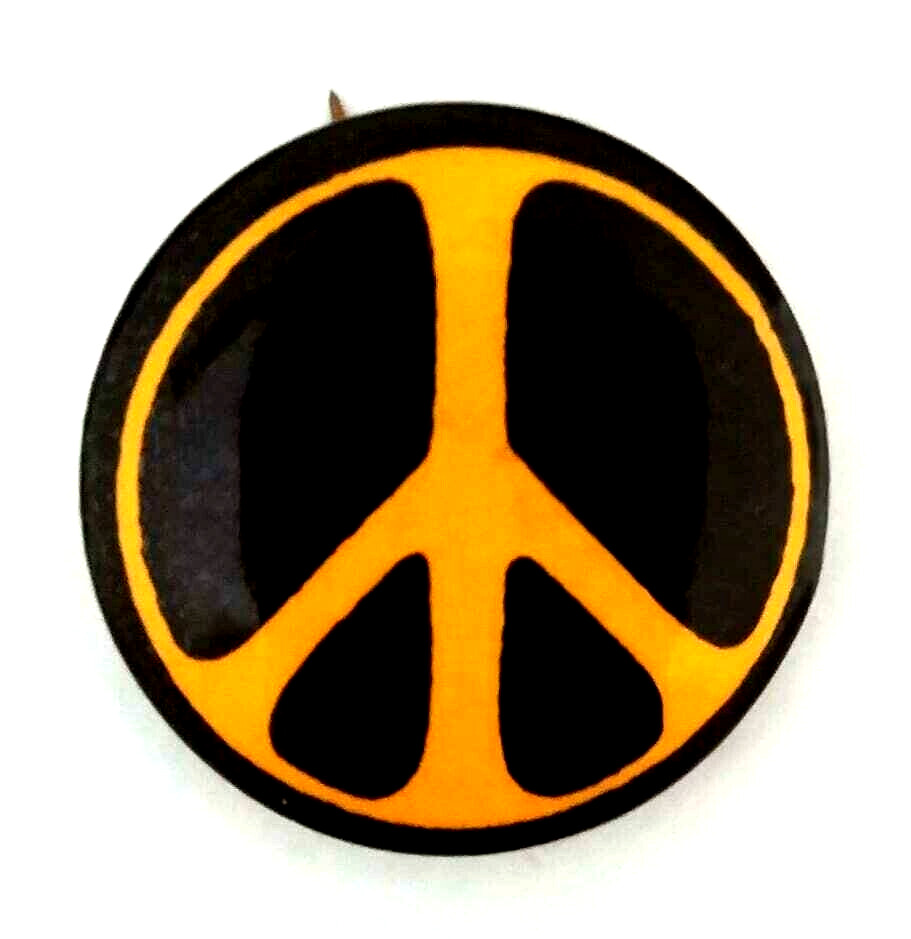 PEACE SIGN BUTTON  - An ORIGINAL 1964 Peace March Pinback Button: LIGHT ORANGE