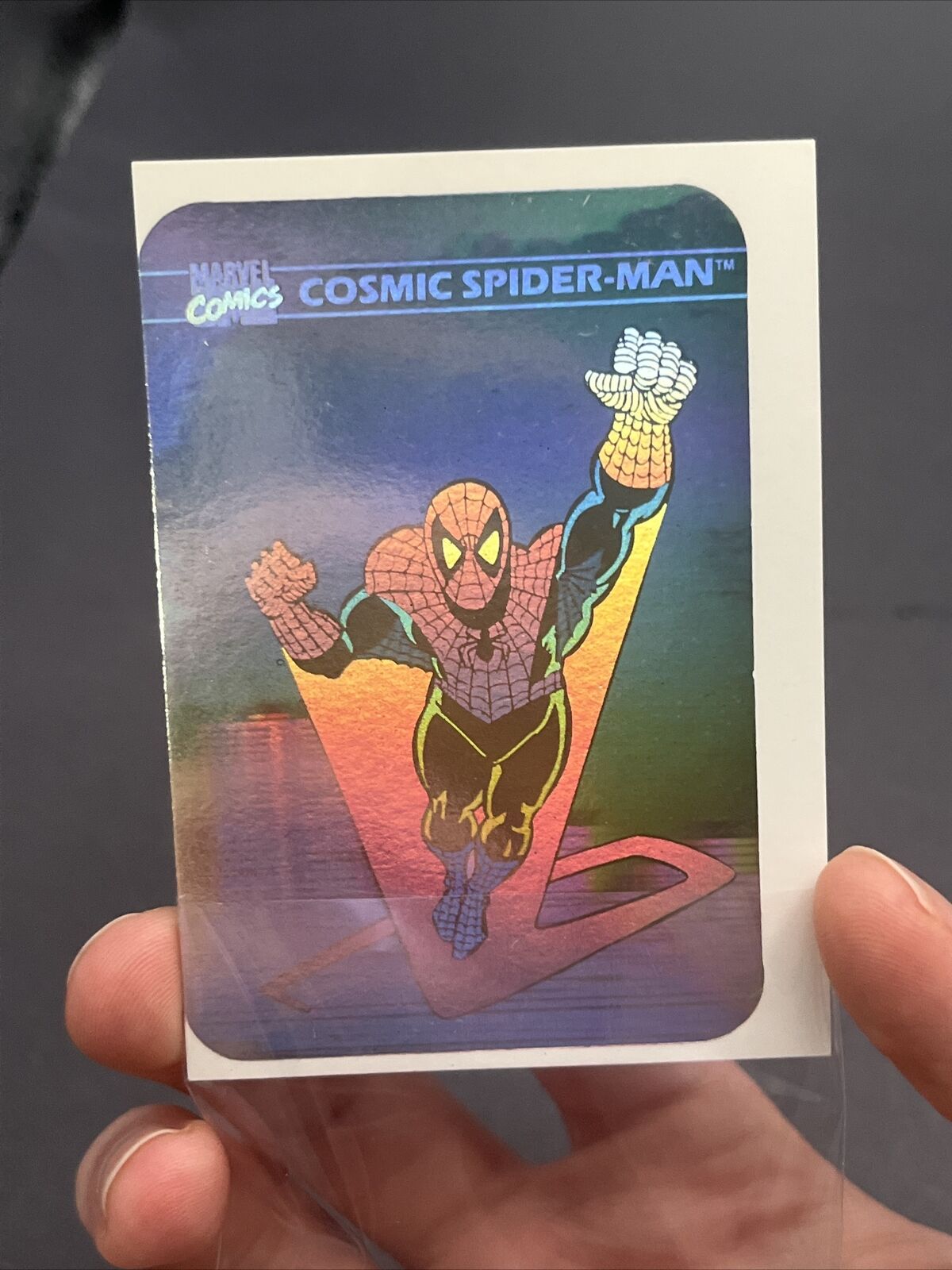 1990 Impel Marvel Universe MISCUT Cosmic Spider-Man Hologram MH1 Holo Series 1