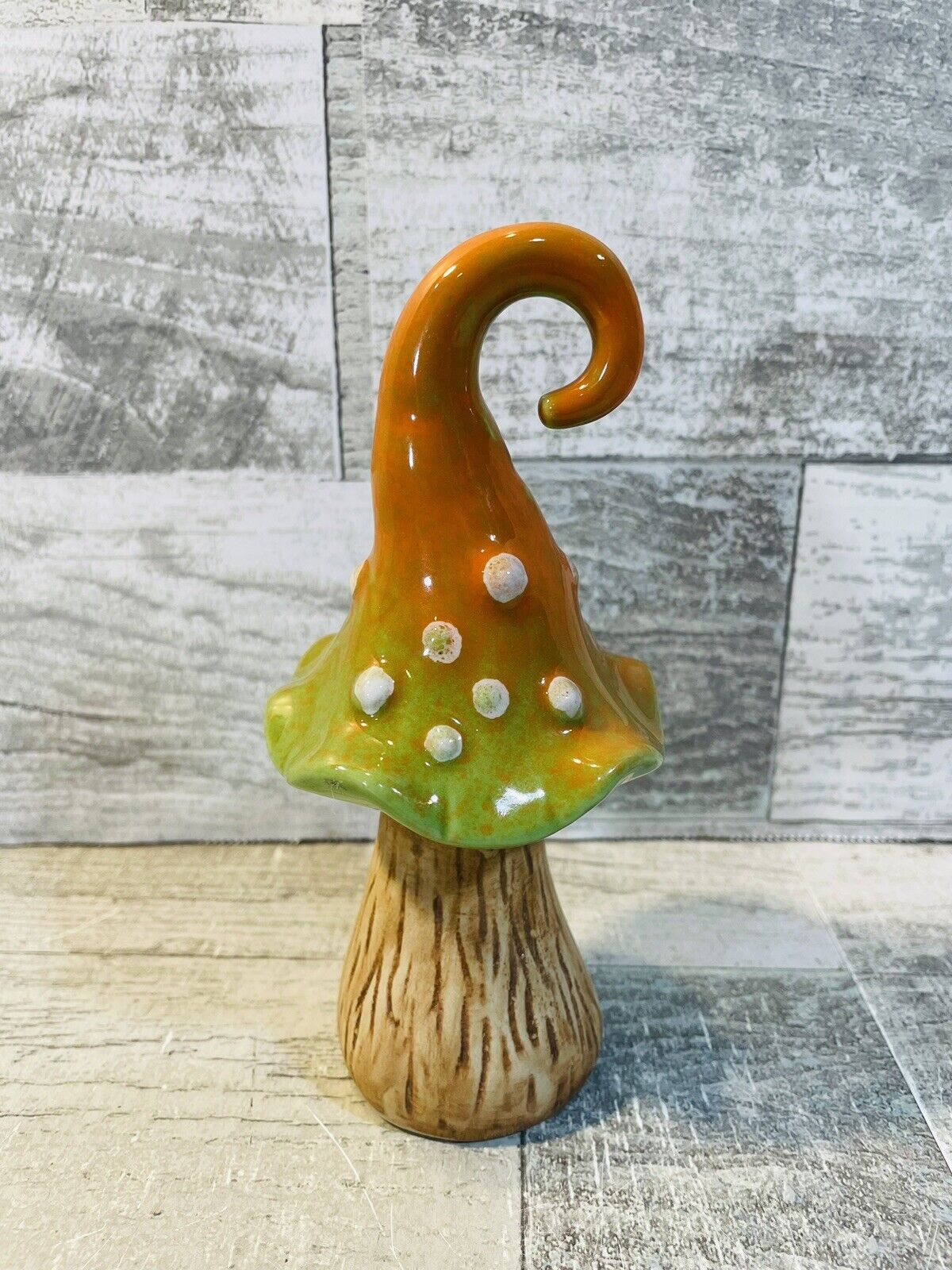 Vintage Glazes Ceramic Mushroom Toadstool 6” High Figurine Red Green Excellent
