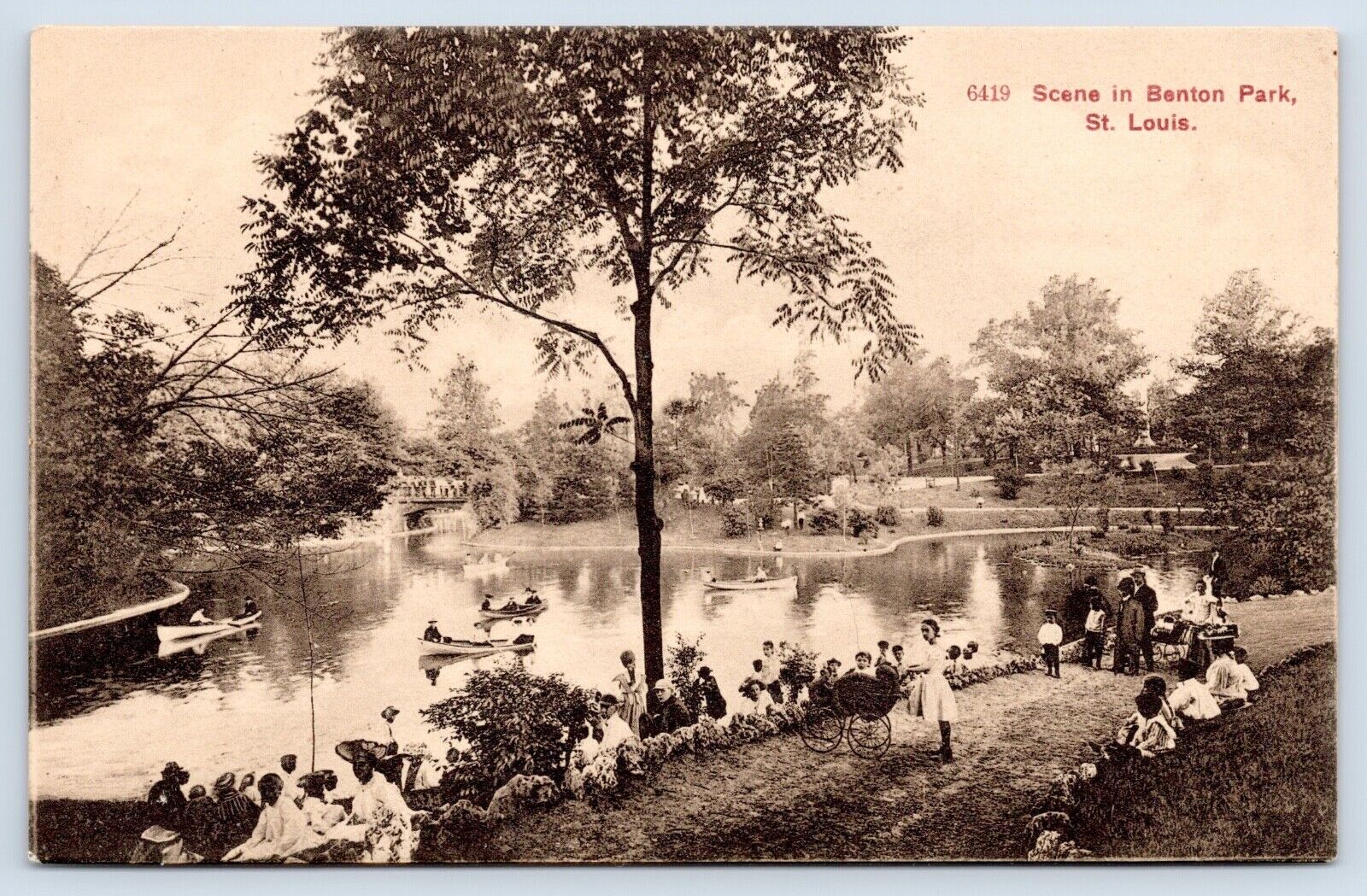 c1910s Scene In Benton Park St Louis Missouri MO Vtg Picnic & Boaters Postcard