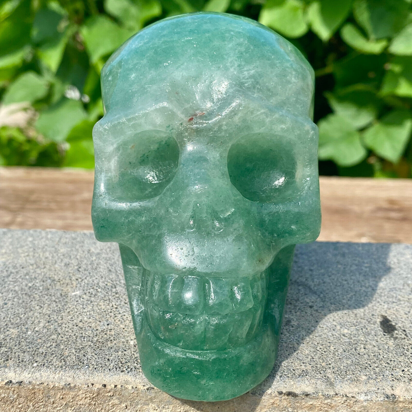 2.2LB Natural green strawberry Quartz Crystal Skull hand carved decoration