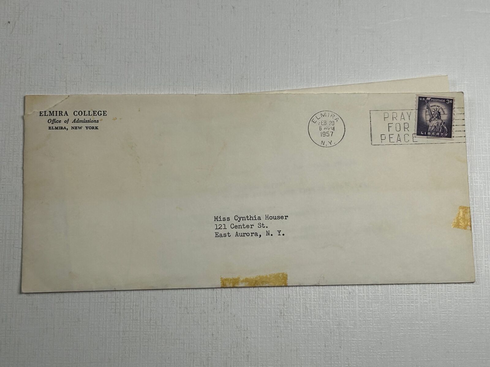 Elmira College New York Vintage Admission Letter Feb 20, 1957