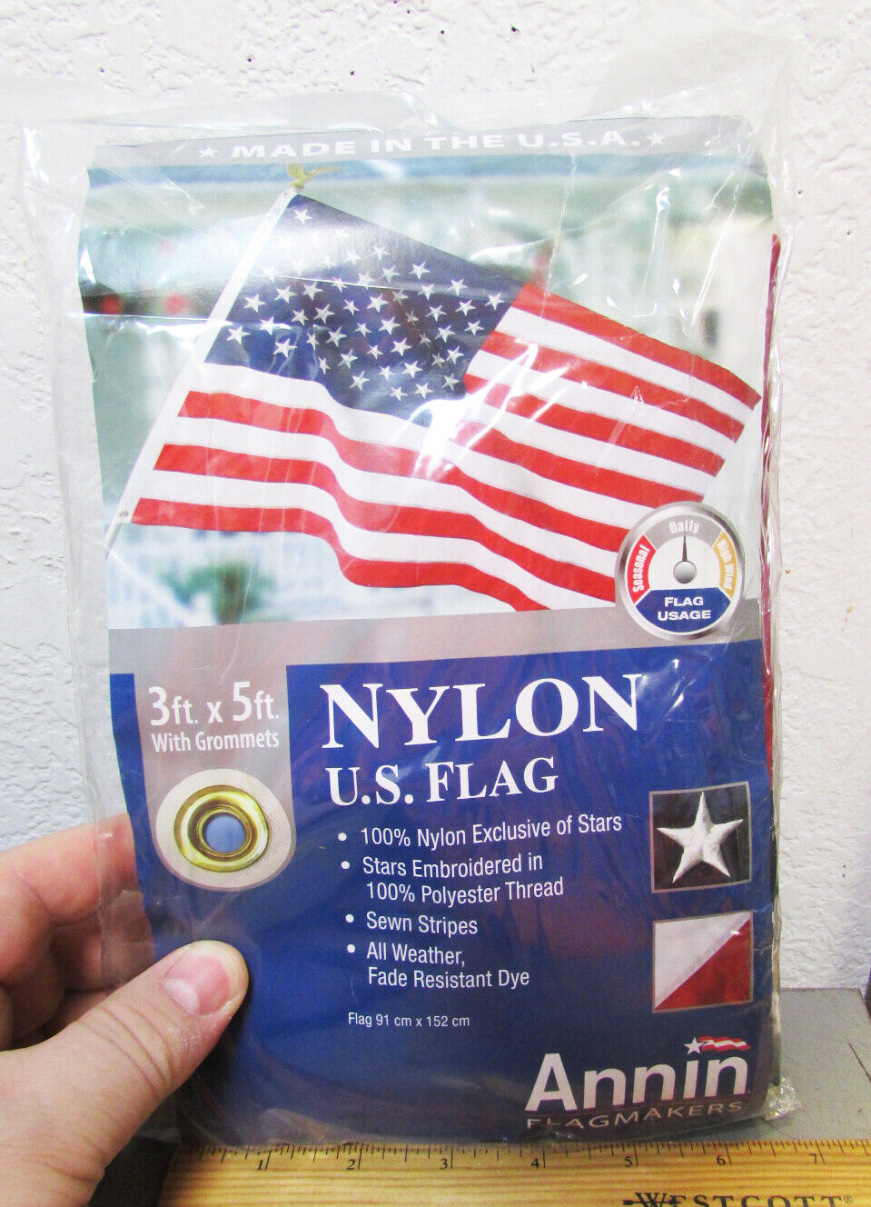 Annin Flagmakers Nylon USA Flag 3 x 5 feet, all weather, fade resistant, new 