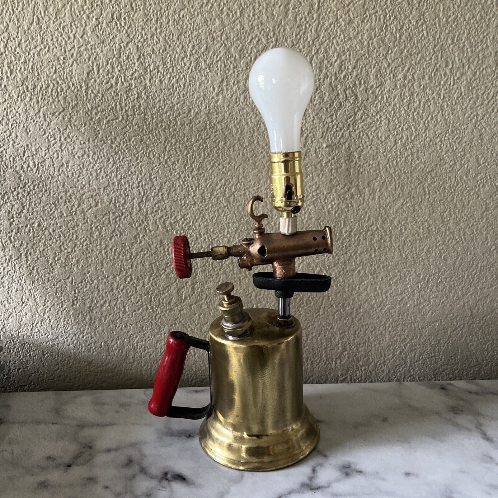 Vintage Repurposed Otto Bernz Co Brass Blow Torch Rochester NY Lamp Steampunk