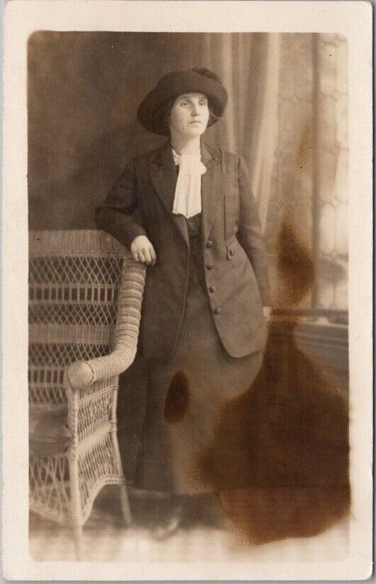 c1910s GRAND RAPIDS, Michigan Studio RPPC Postcard Woman Nice Dress Hat Fashion