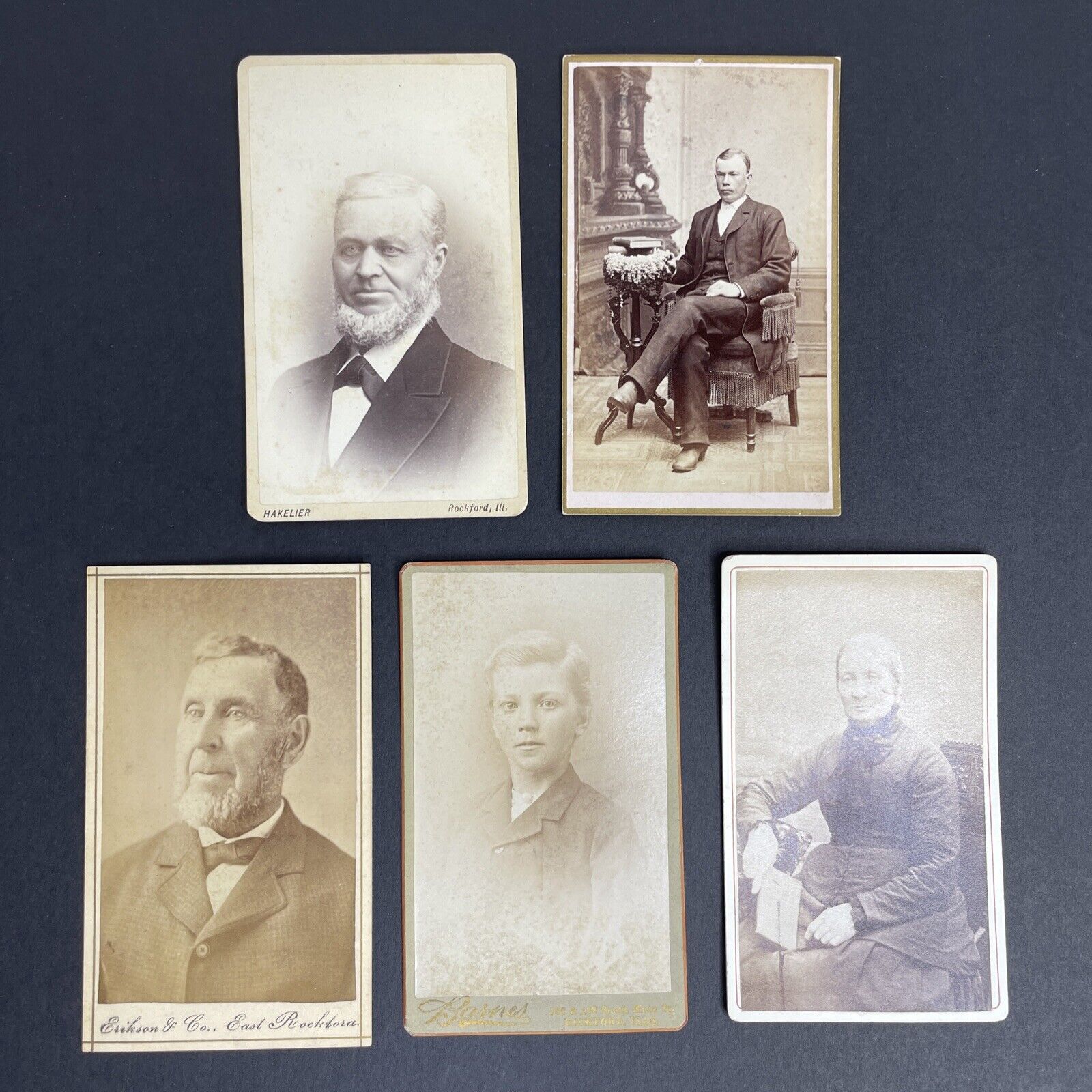 5 Antique 1870s Victorian People From Rockford Illinois Photo Cabinet Cards P593