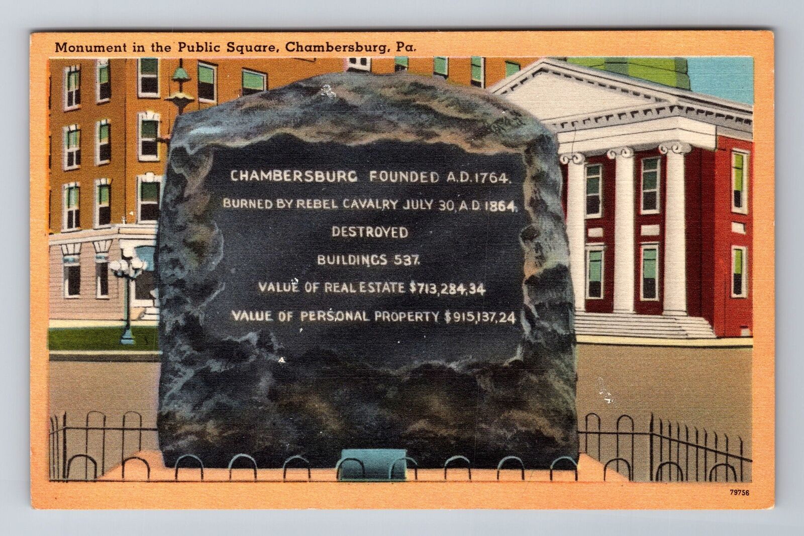 Chambersburg PA-Pennsylvania, Monument in Public Square Antique Vintage Postcard