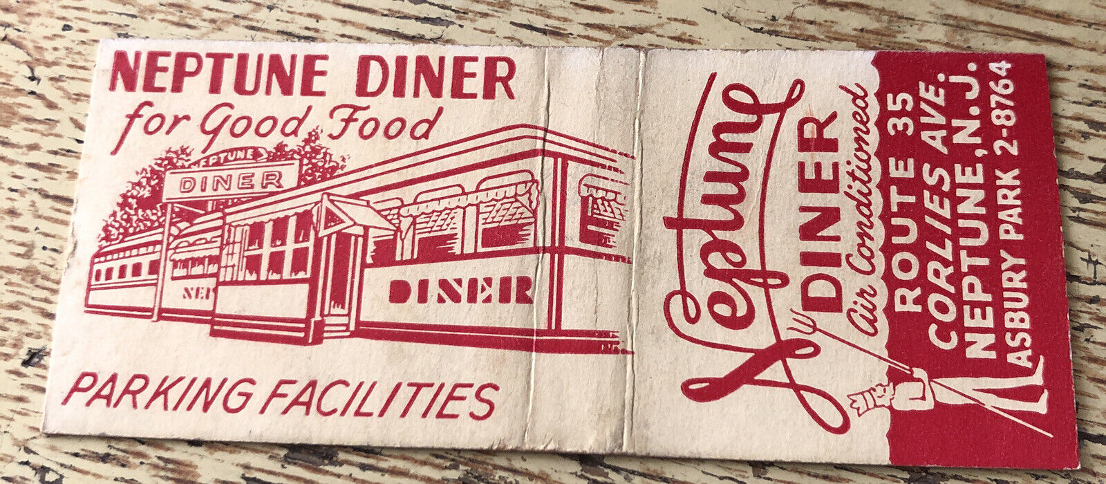 1940s-50s Neptune Diner Restaurant New Jersey Matchbook Cover 