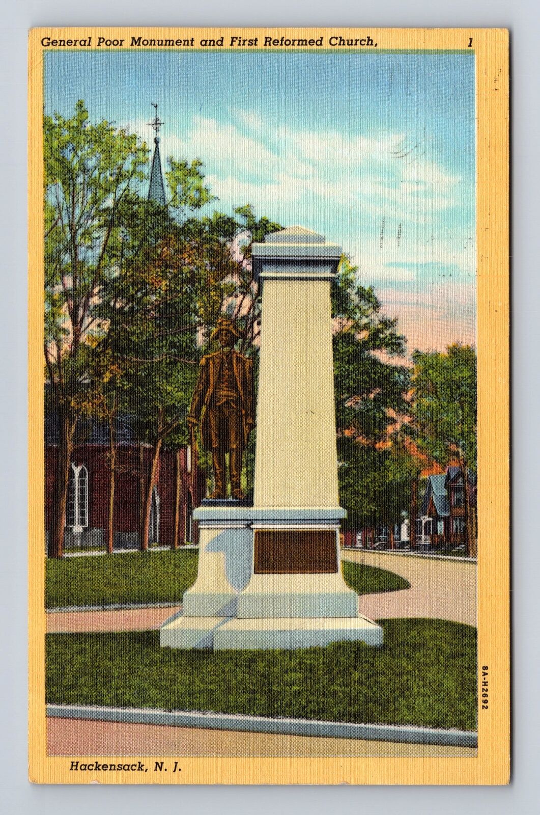 Hackensack NJ- New Jersey, General Poor Monument, Antique Vintage c1947 Postcard