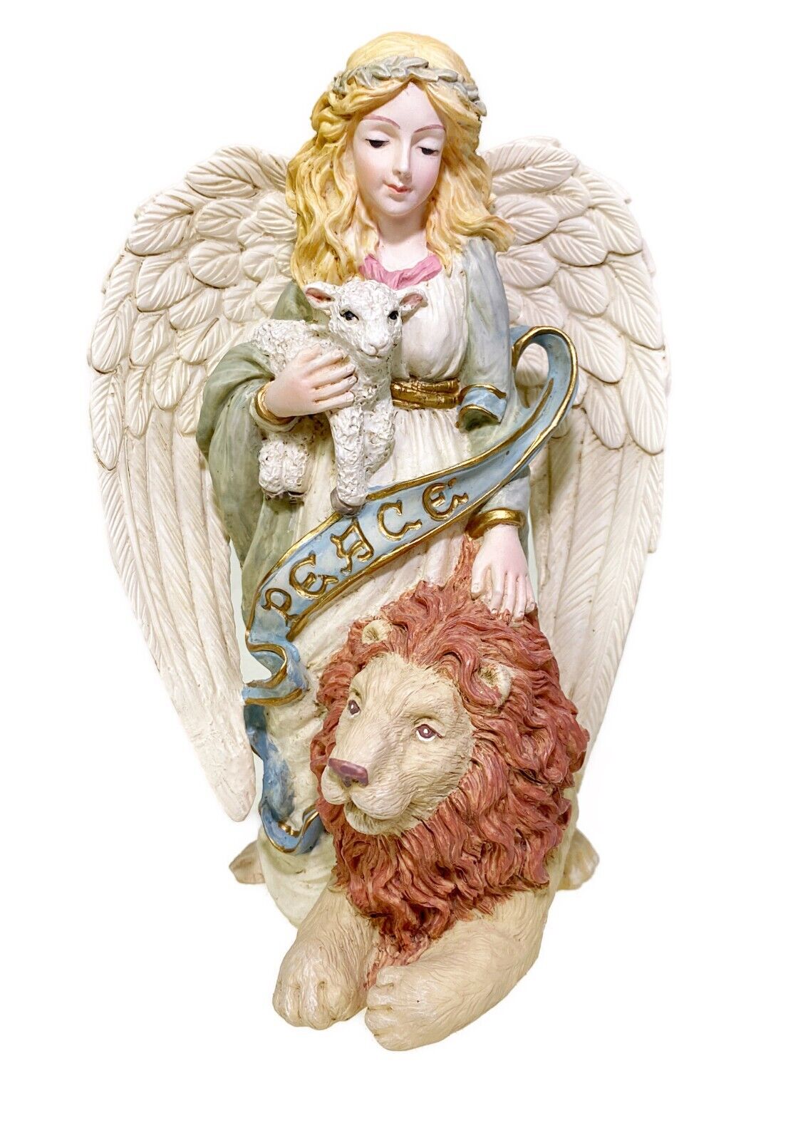 6” Peace Angel Lamb Lion Resin Figurine Midwest Cannon Falls Holiday