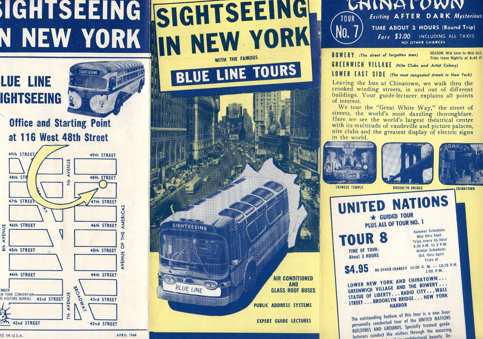 EP01 VINTAGE EPHEMERA ~  1964 new york blue line bus tours brochure 197a