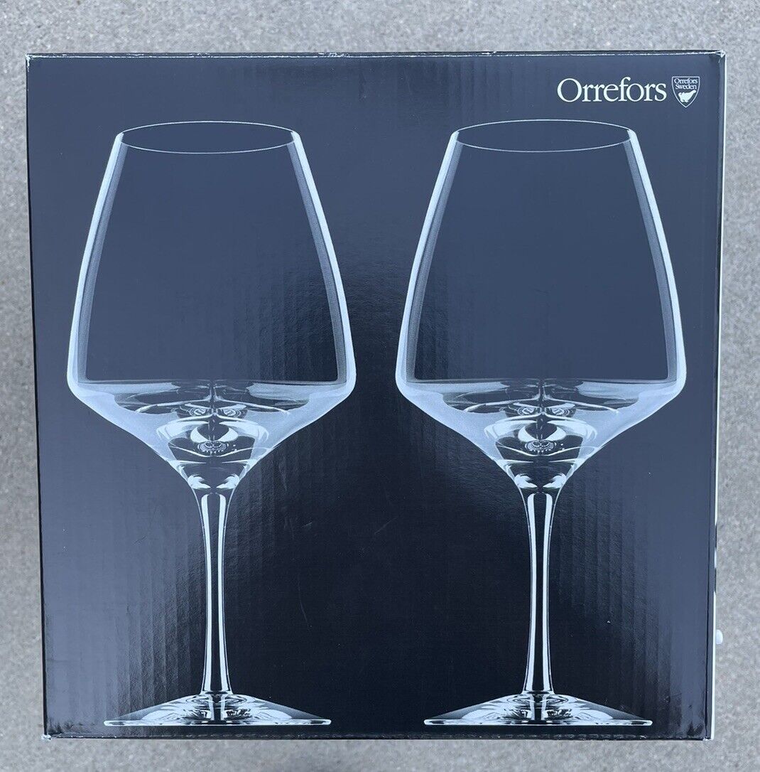 Orrefors Pulse 7.5” Stemmed Wine Glasses NIB Set 4 Designed By Ingegerd Raman