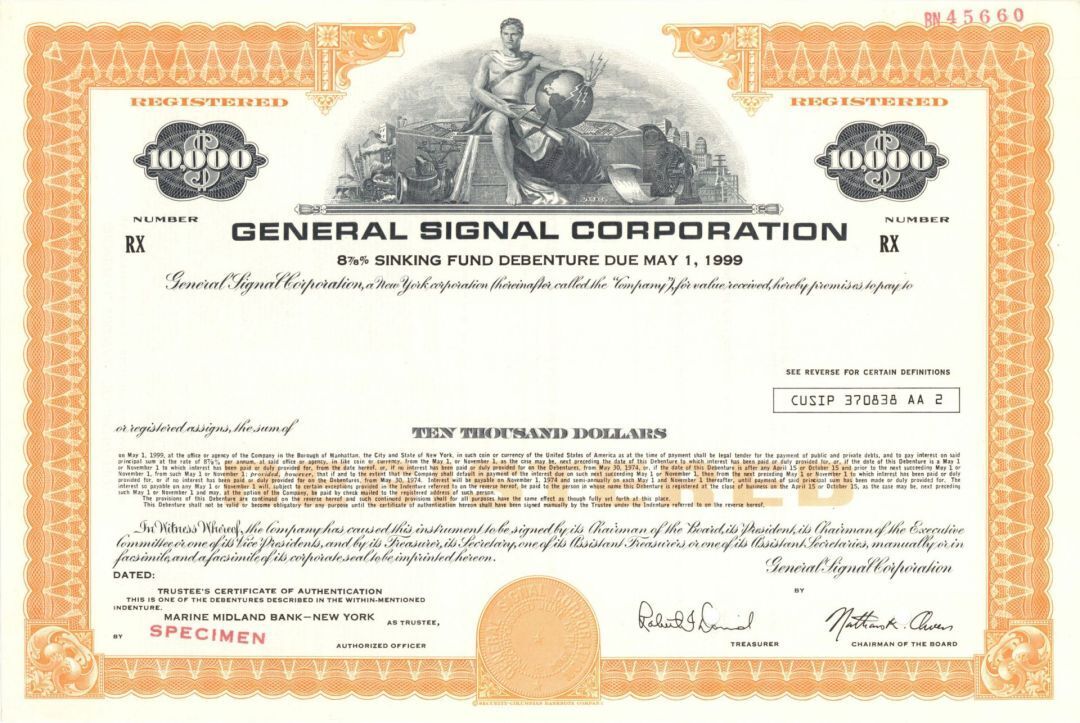 General Signal Corp. - 1904 dated $10,000 or $1,000 Specimen Bond - Specimen Sto