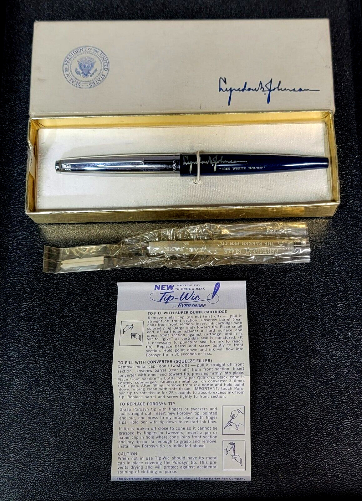 President Lyndon B Johnson Bill Signing Pen White House Presidential Seal Used