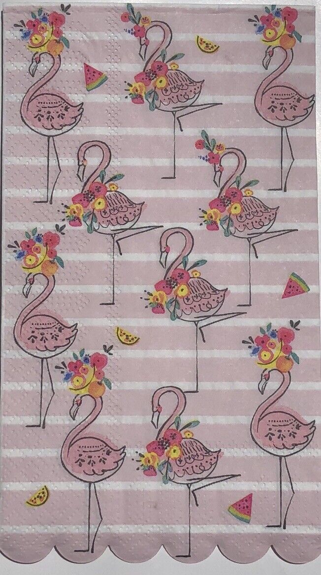 two Individual Flamingo paper dinner Decoupage napkins Spring Flowers Pink Bird