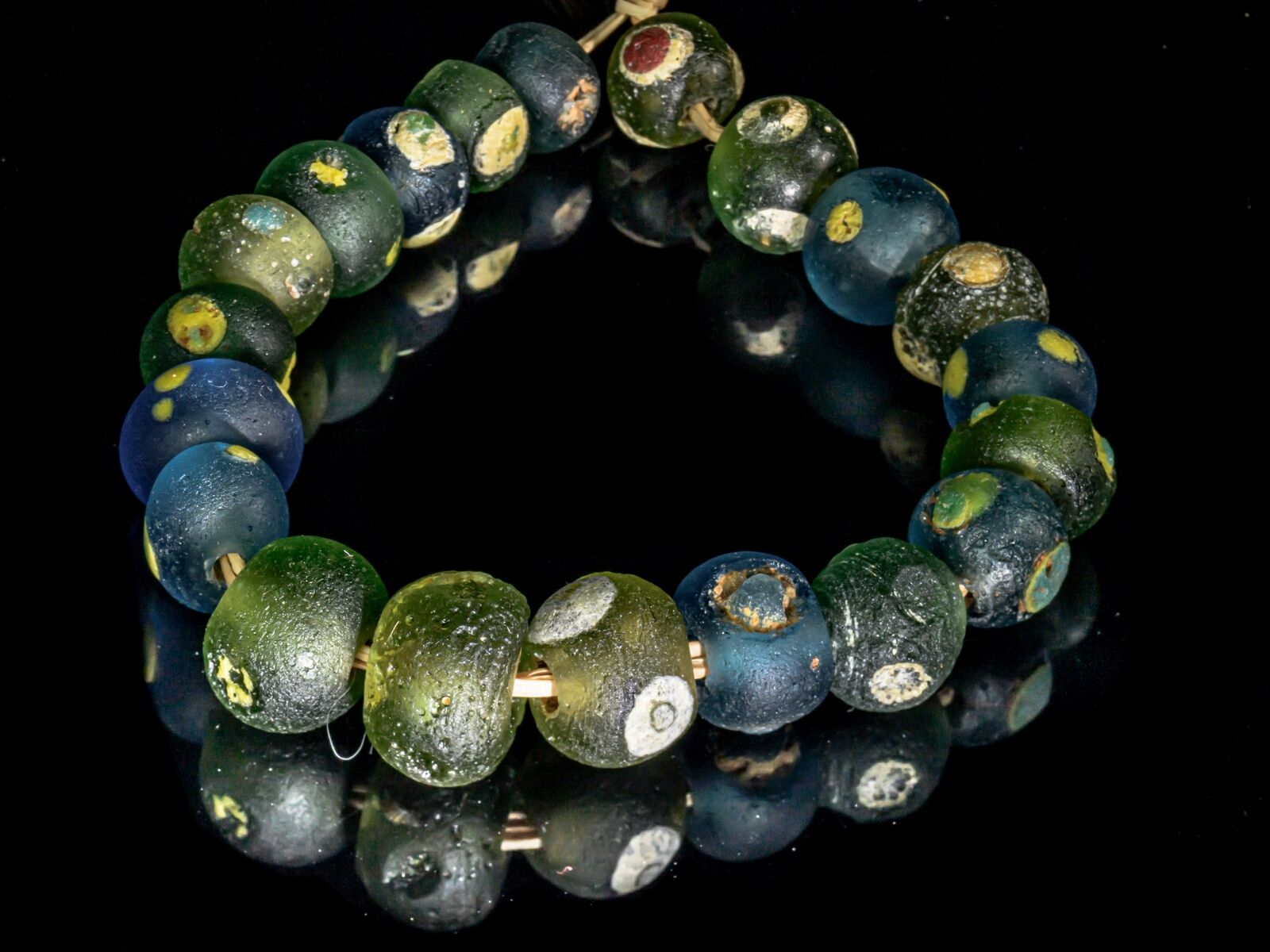 Ancient Islamic Period Evil Eye Glass Beads in Blue and Green CRJP097
