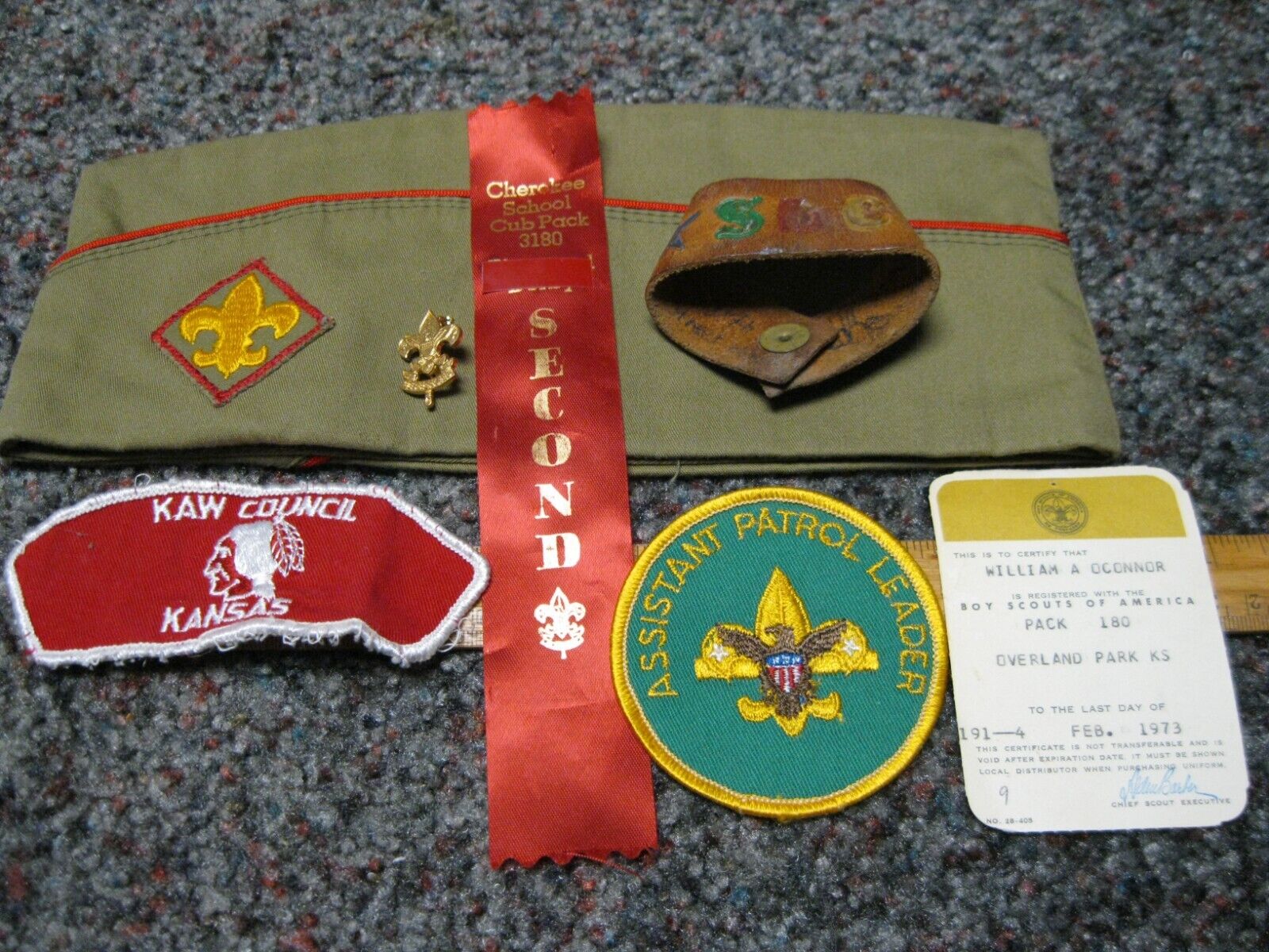 Patch KAW COUNCIL Boy Scout, Card 1973, cub pack, leader patch lot from Kansas