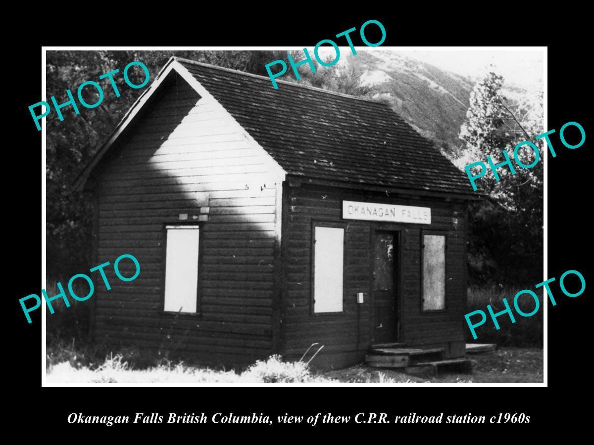 OLD LARGE HISTORIC PHOTO OF OKANAGAN FALLS BC CANADA CPR RAILWAY STATION c1960