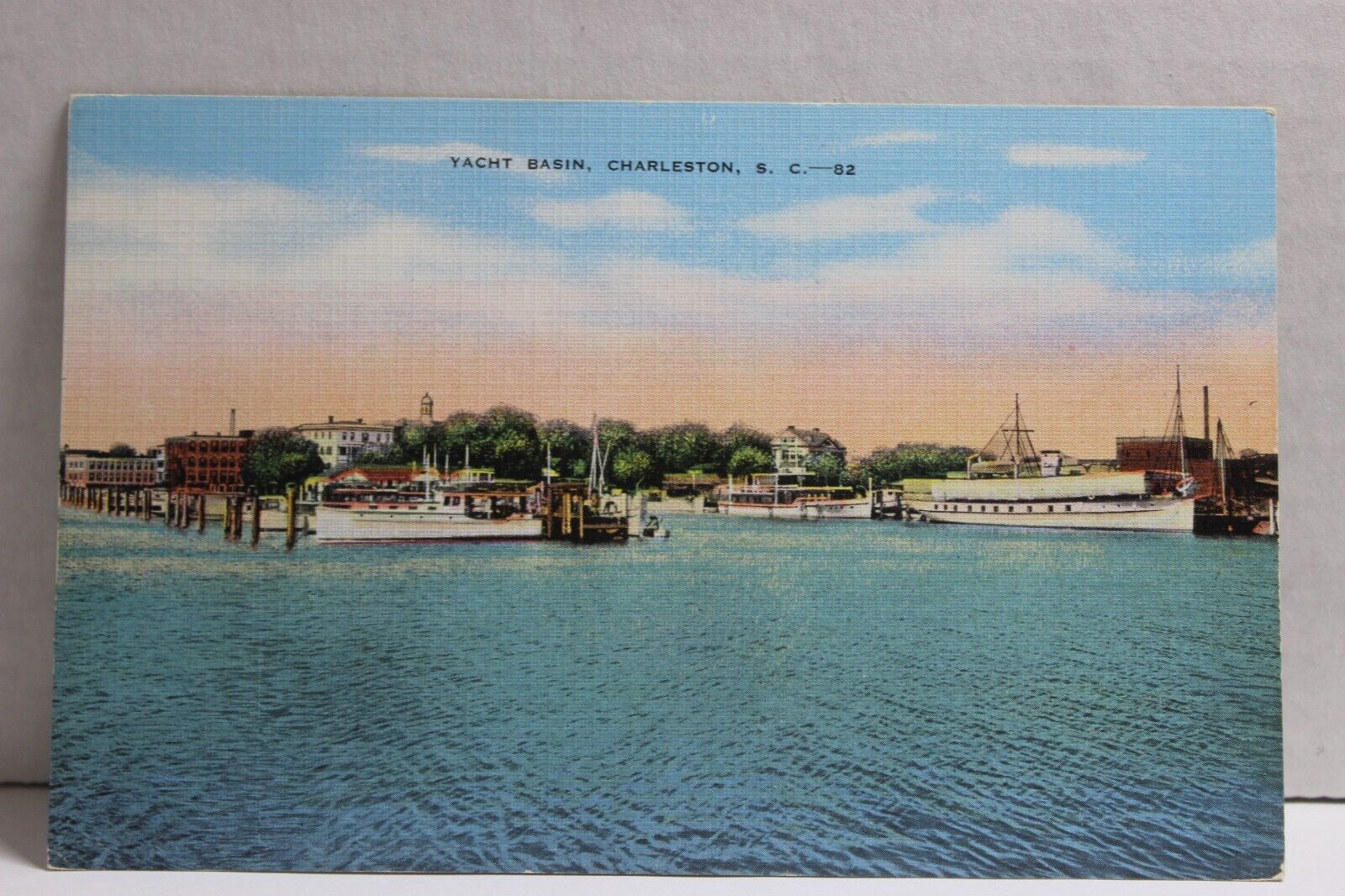 Yacht Basin, Charleston South Carolina Linen Postcard