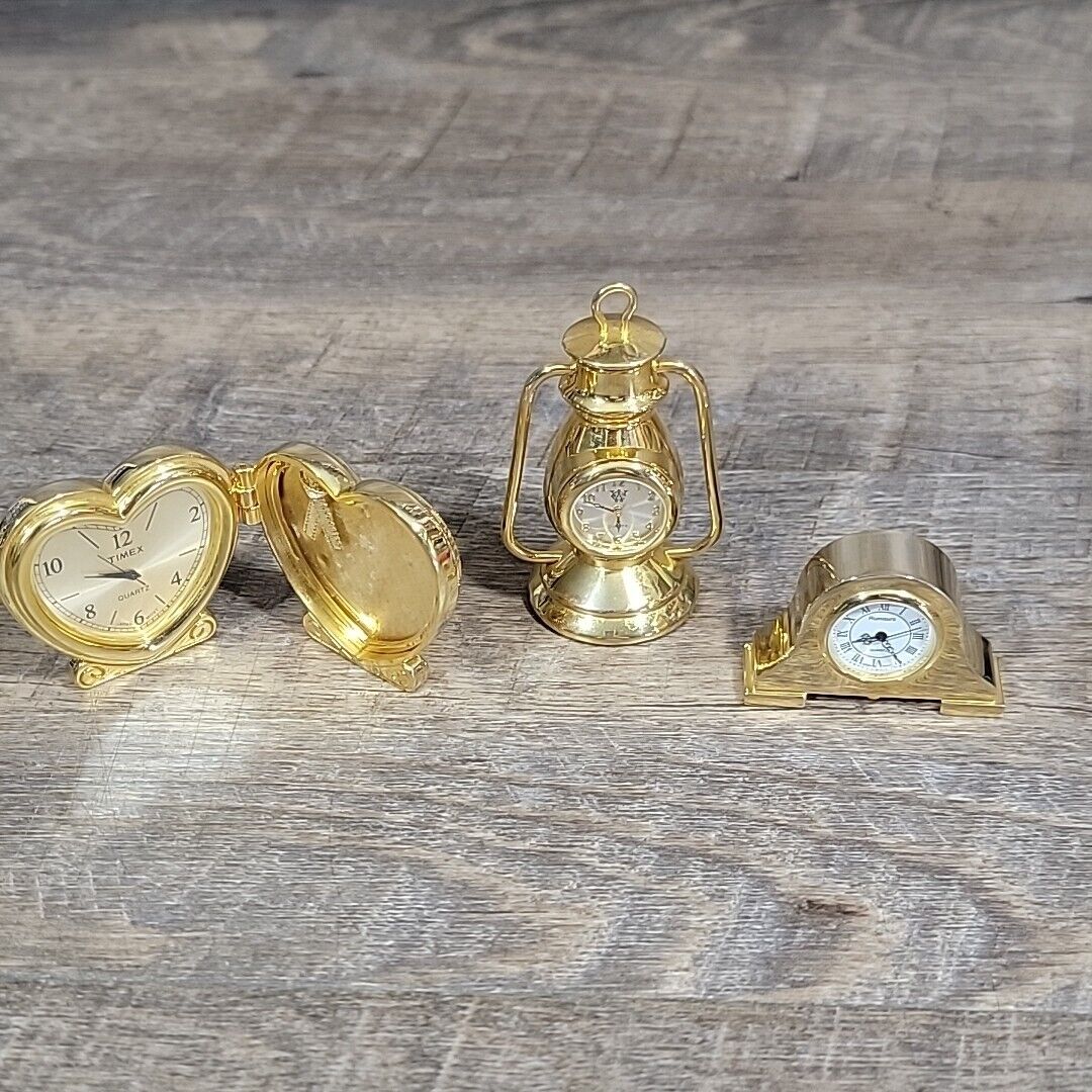 Collection Lot of 3 vintage miniature clocks Heart - Mantel - Lantern 