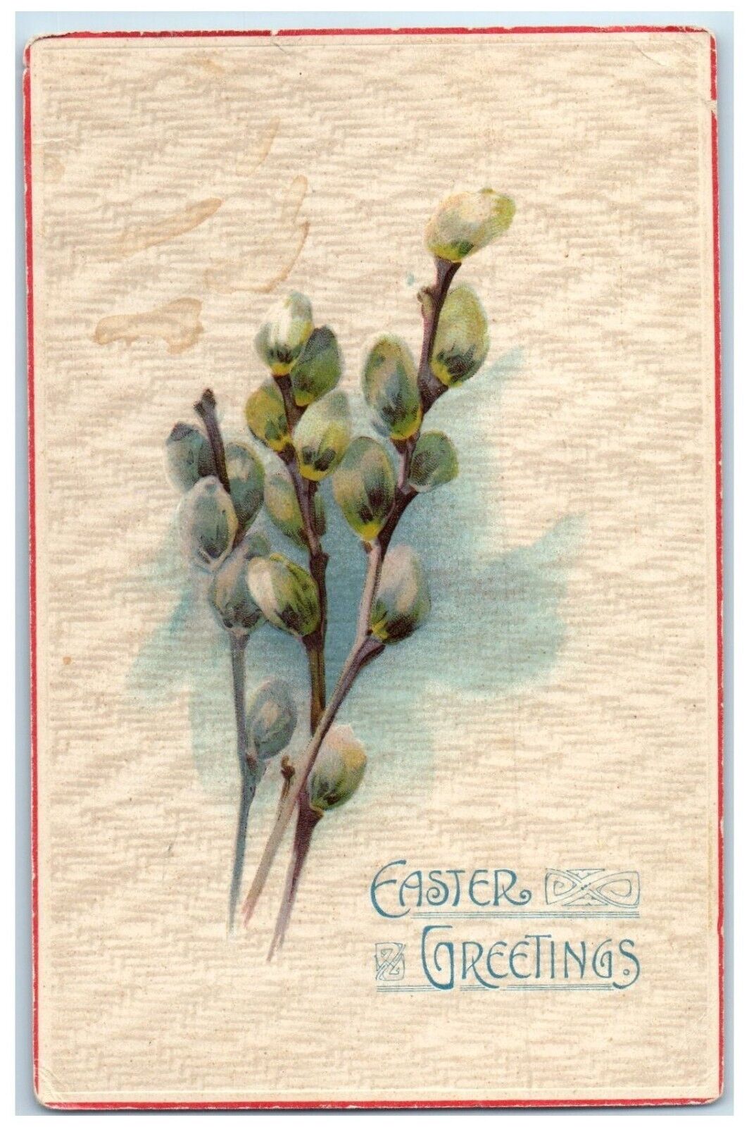 1909 Easter Greetings Pipe Berry Embossed Hayfield Minnesota MN Antique Postcard
