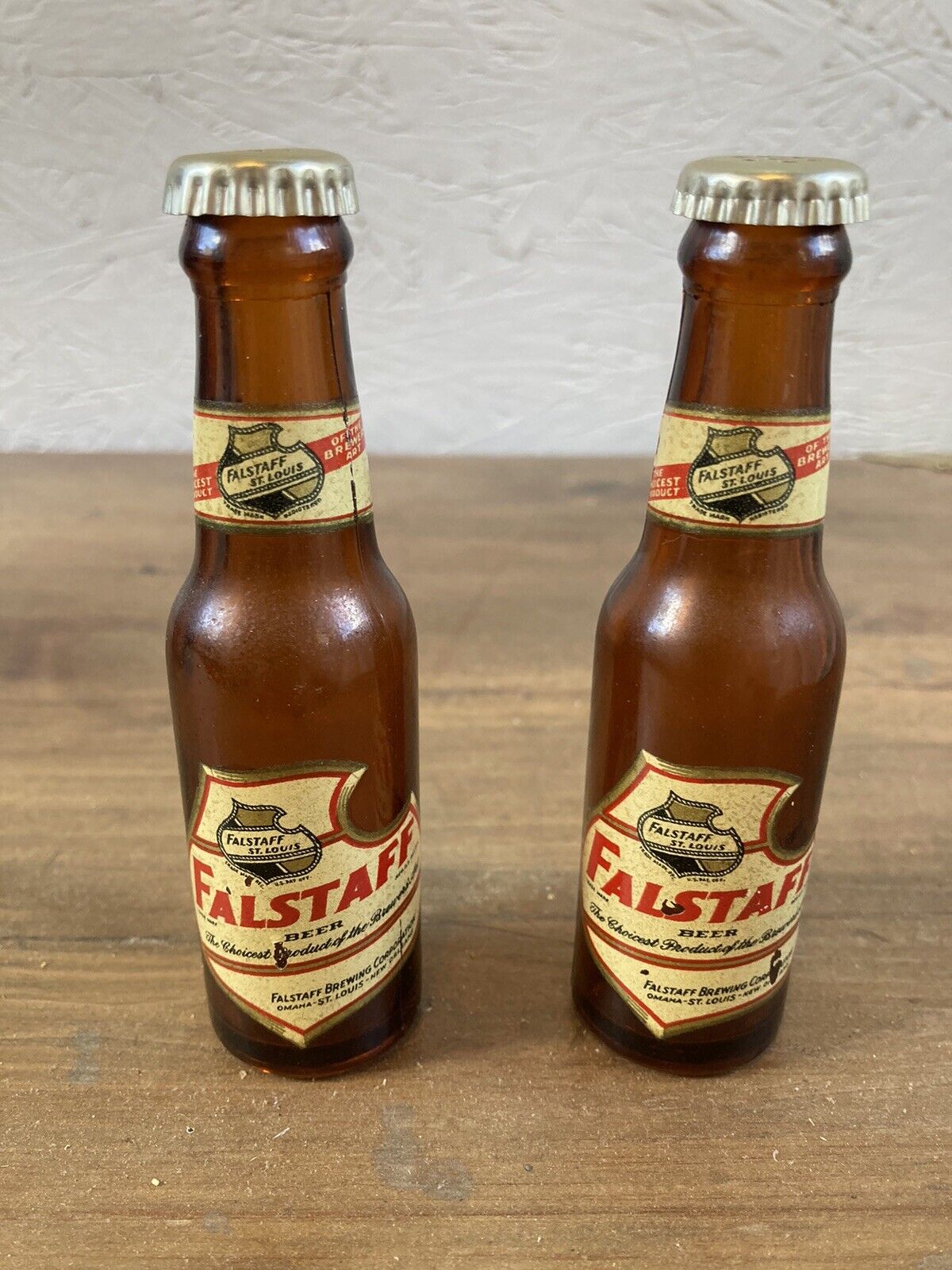 Vintage Falstaff Glass Beer Bottle Salt & Pepper Shakers