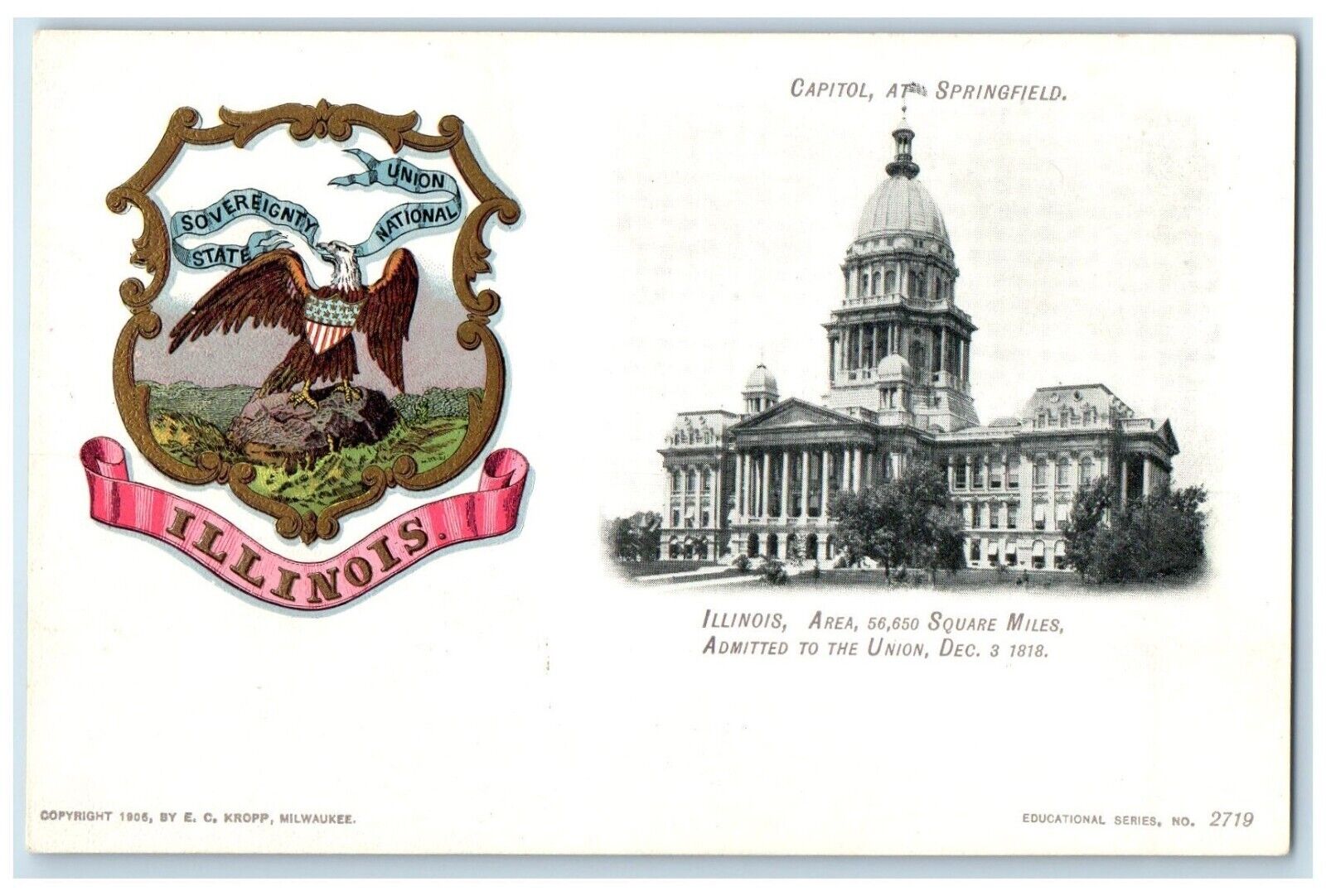 c1905 Square Miles Union Exterior Building Capitol Springfield Illinois Postcard