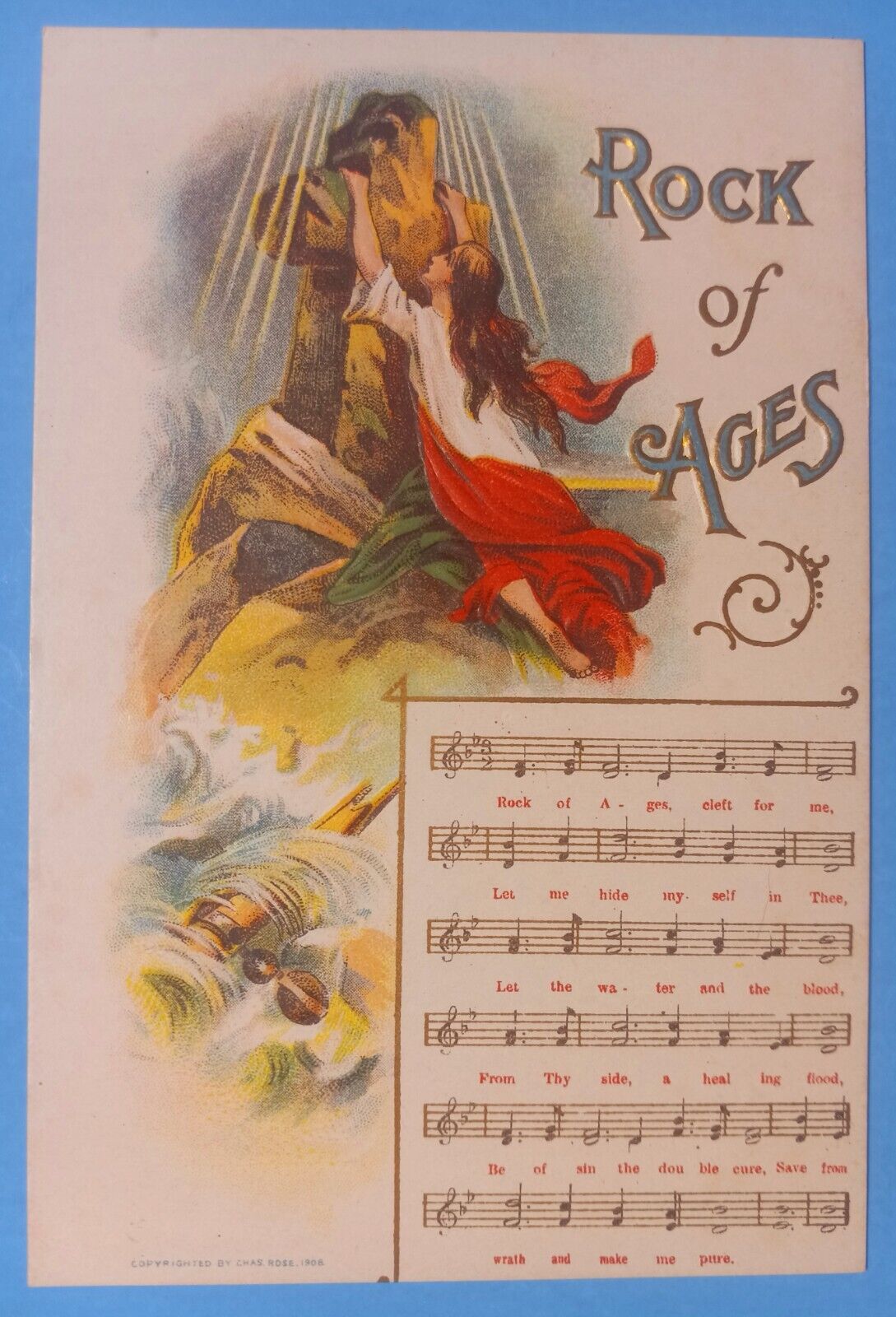 Rock of Ages Church Hymn ~ 1906 Antique Postcard