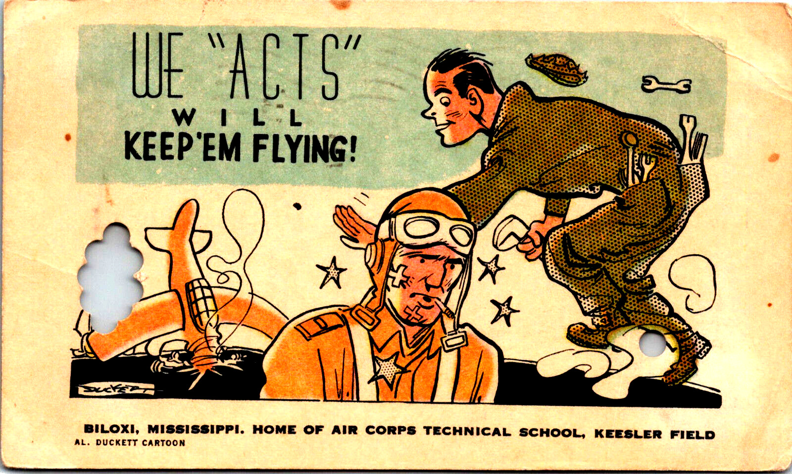 Biloxi, Missippi Keesler Field WWII Comic Postcard Al Buckett Cartoon Airplane
