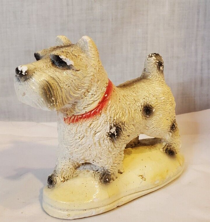 Vintage 1940s Chalkware Scottish Terrier Scotty Dog Figure Carnival Prize 5\'\'
