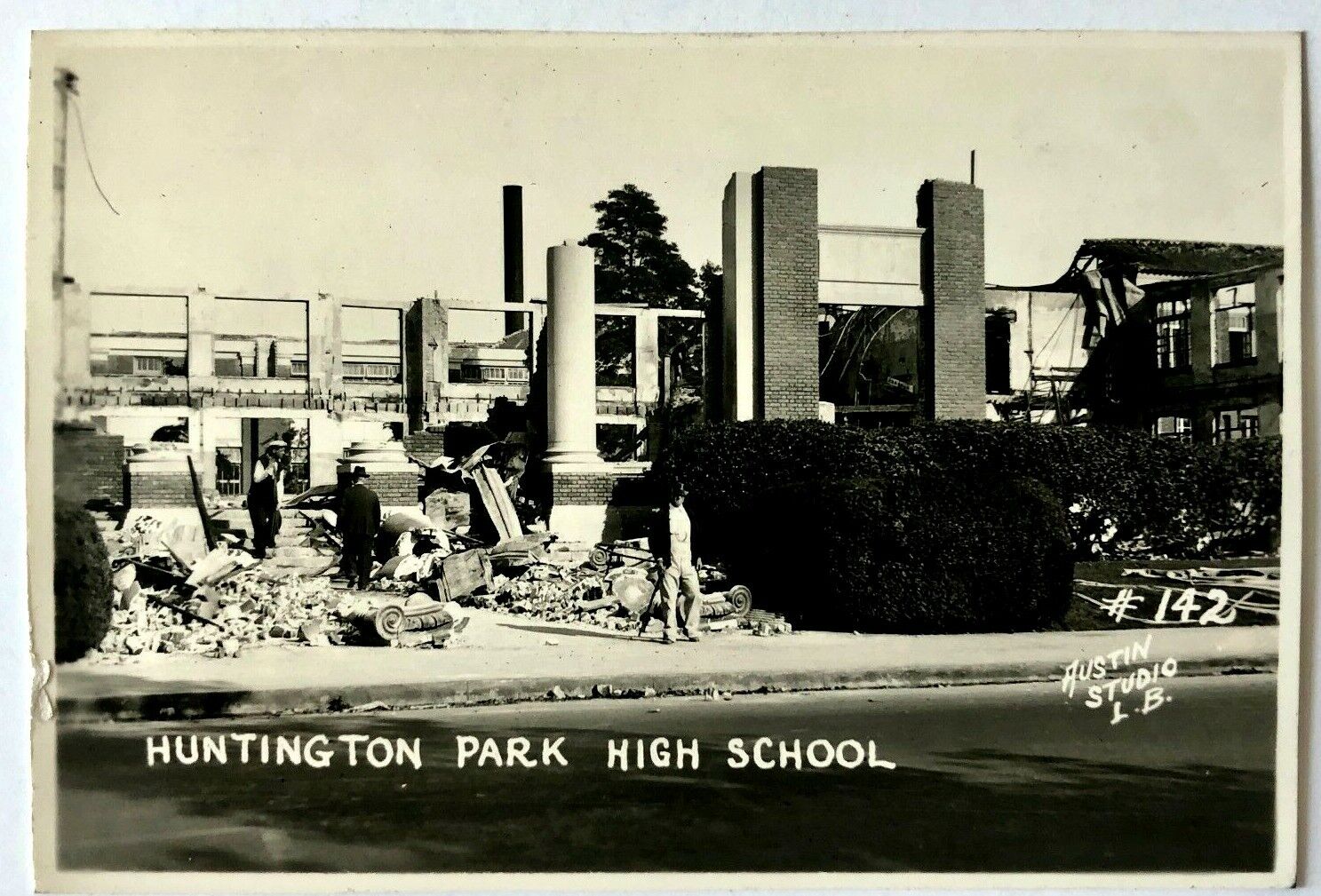 1933 Huntington Park CA High School Ruins Earthquake Destruction Postcard RPPC 2
