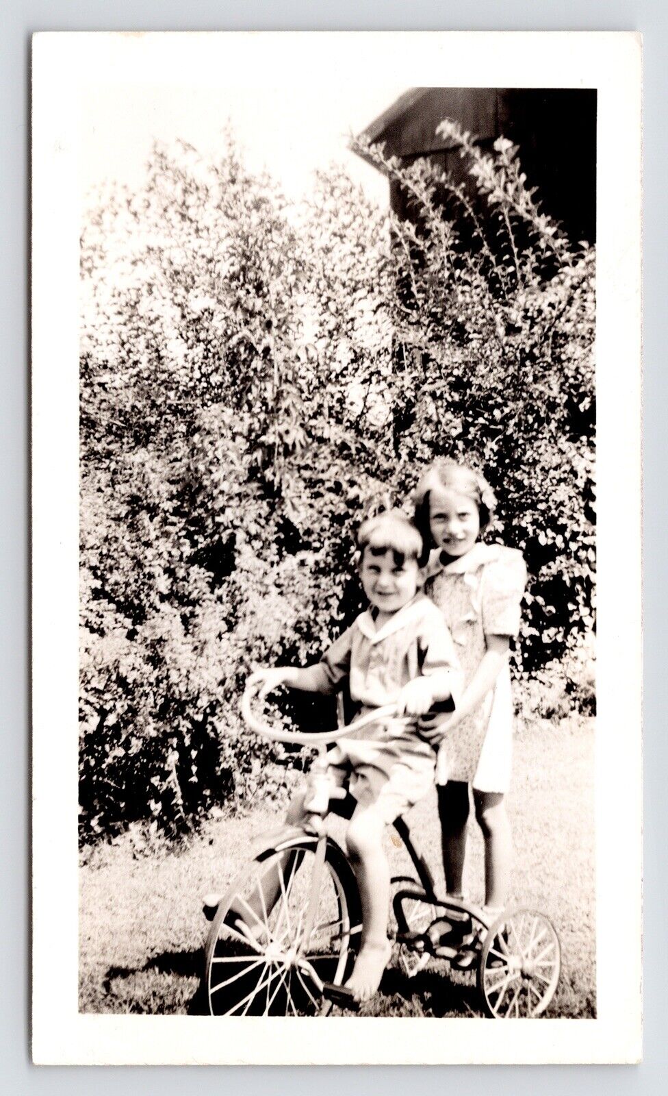 c1930s Siblings~Brother & Sister Riding Tricycle~Vintage Bike~VTG Original Photo
