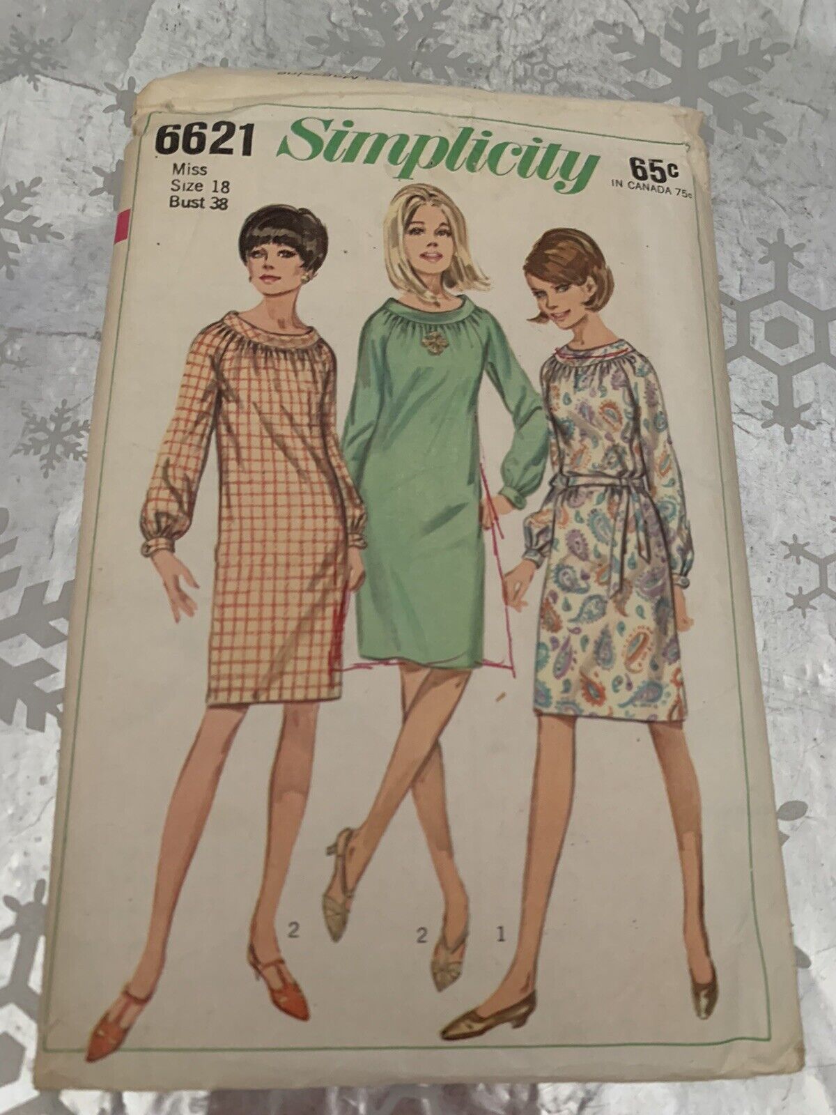 ❤️Vintage Simplicity 6621 Sewing Pattern 1960s One Piece Dress Raglan SZ 18 UC