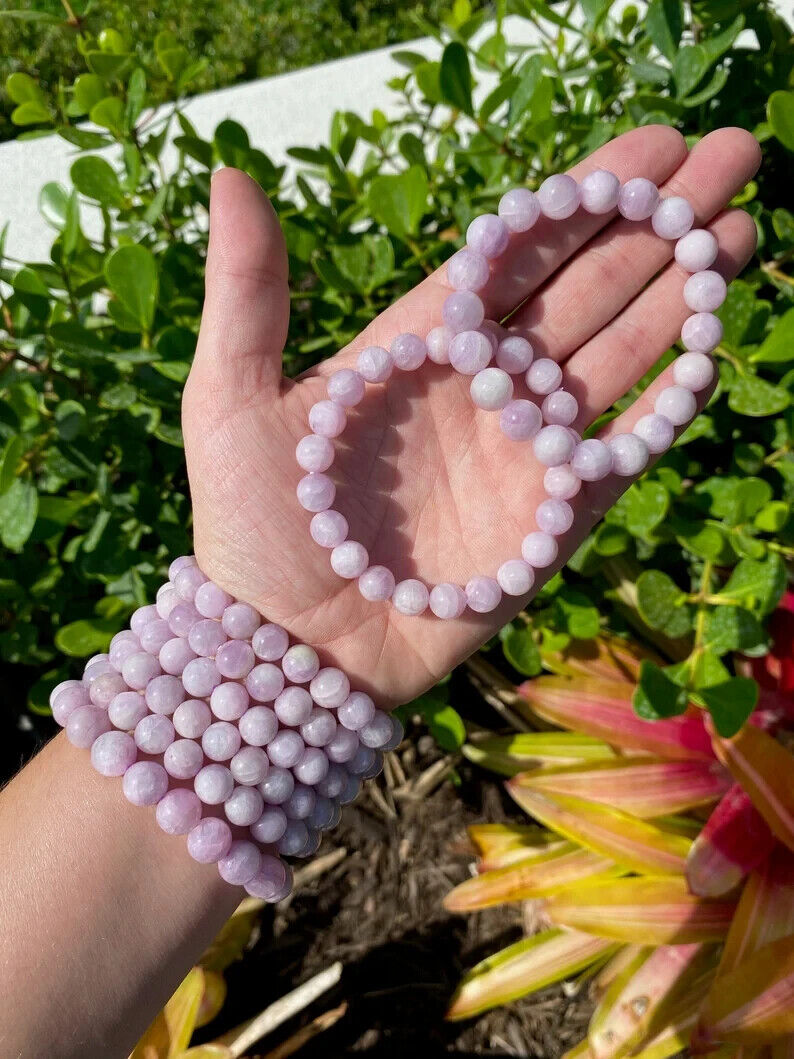 Natural AAA Kunzite Crystal Stone 8 mm Beads Size Adjustable Unisex Bracelet