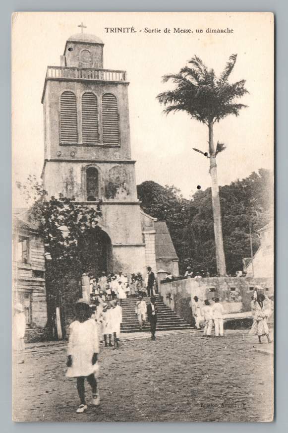 Catholic Mass Letting Out GUADELOUPE Antique French Caribbean CPA (Holes) 1910s