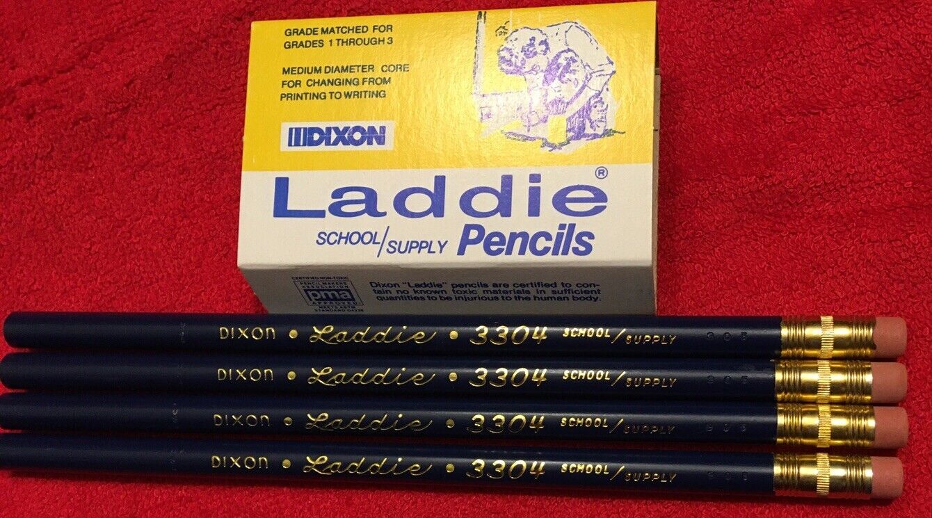4 Each, Collectible Dixon Laddie 3304 Pencils, Large Black Lead ,Vintage Rare