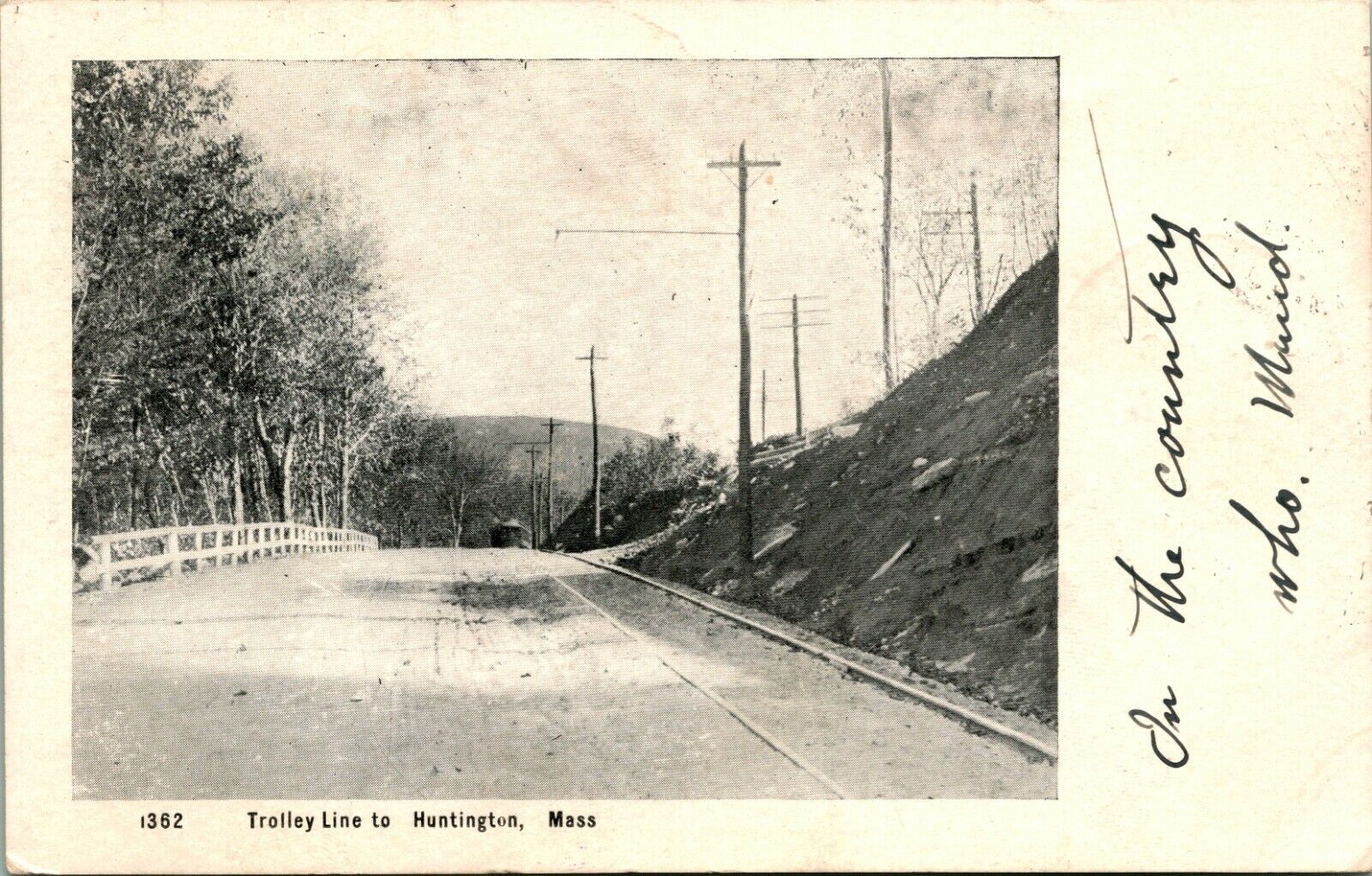 1906 Trolley Line to Huntington MA - Springfield Mass Transit Cancel Postcard