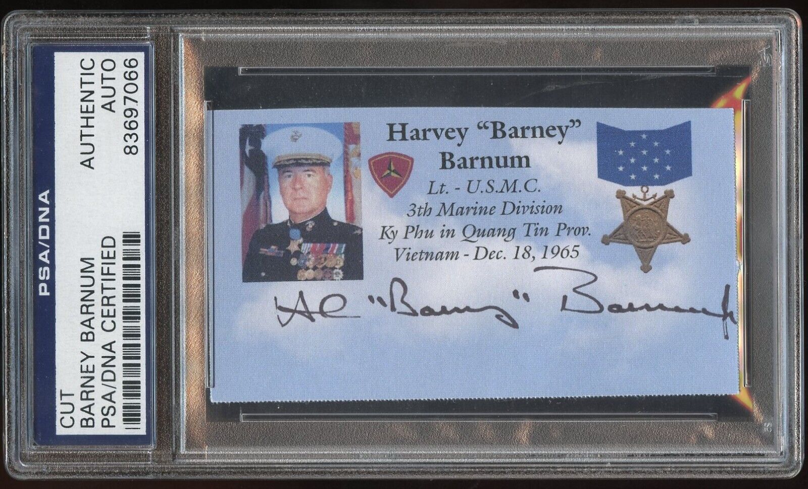 Barney Barnum signed autograph Business Card MOH Korean War Marine Corps PSA