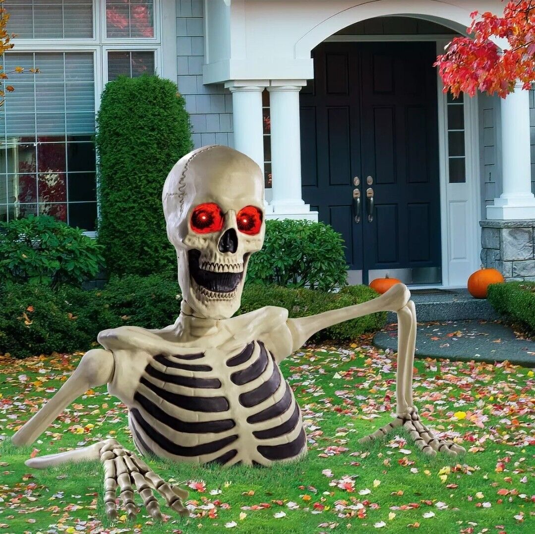 9.2\' Giant Ground Breaking Skeleton LED Eye Halloween Decoration Yard Decor 2024