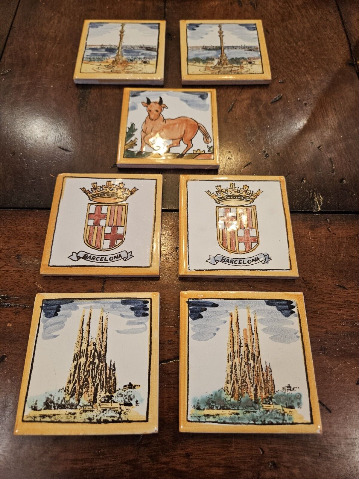 Set Of Seven Tiles Barcelona  Three Inches Square