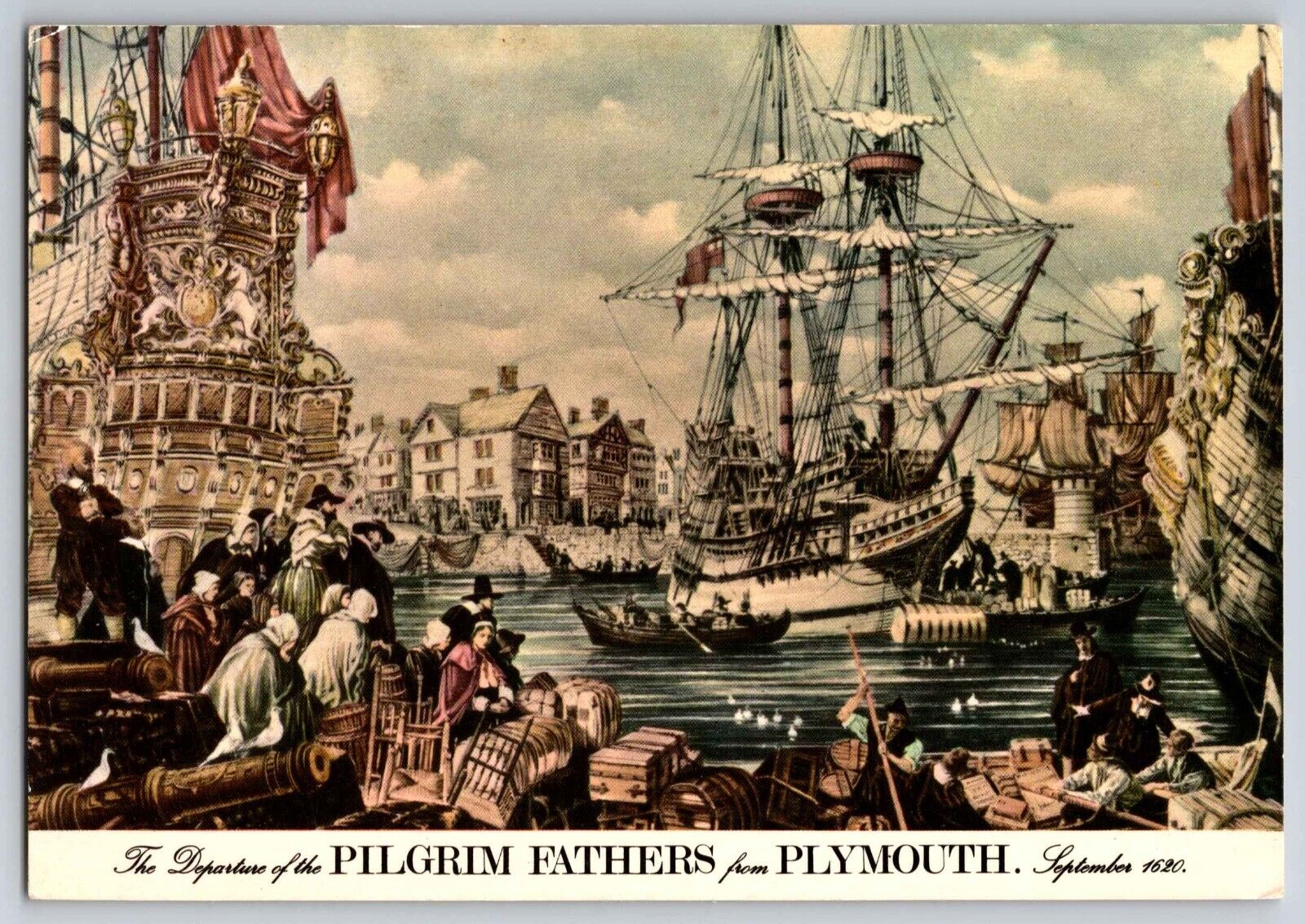 Postcard Departure Pilgrim Fathers from Plymouth in  1620 from Org. PaintingB 19