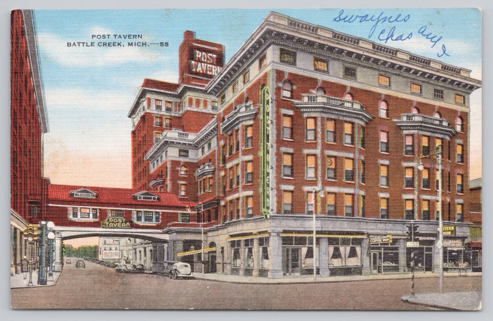 Michigan (MI) View Postcard: Port Tavern, Coffee Shop, Buildings, Battle Creek