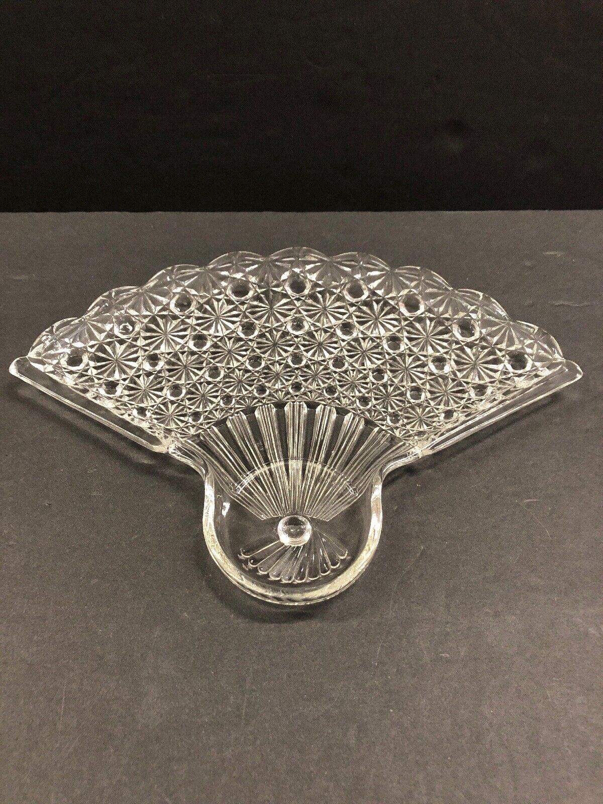 Vintage Cut Glass Crystal Peacock Fan Vanity jewelry  Tray Pin Tray
