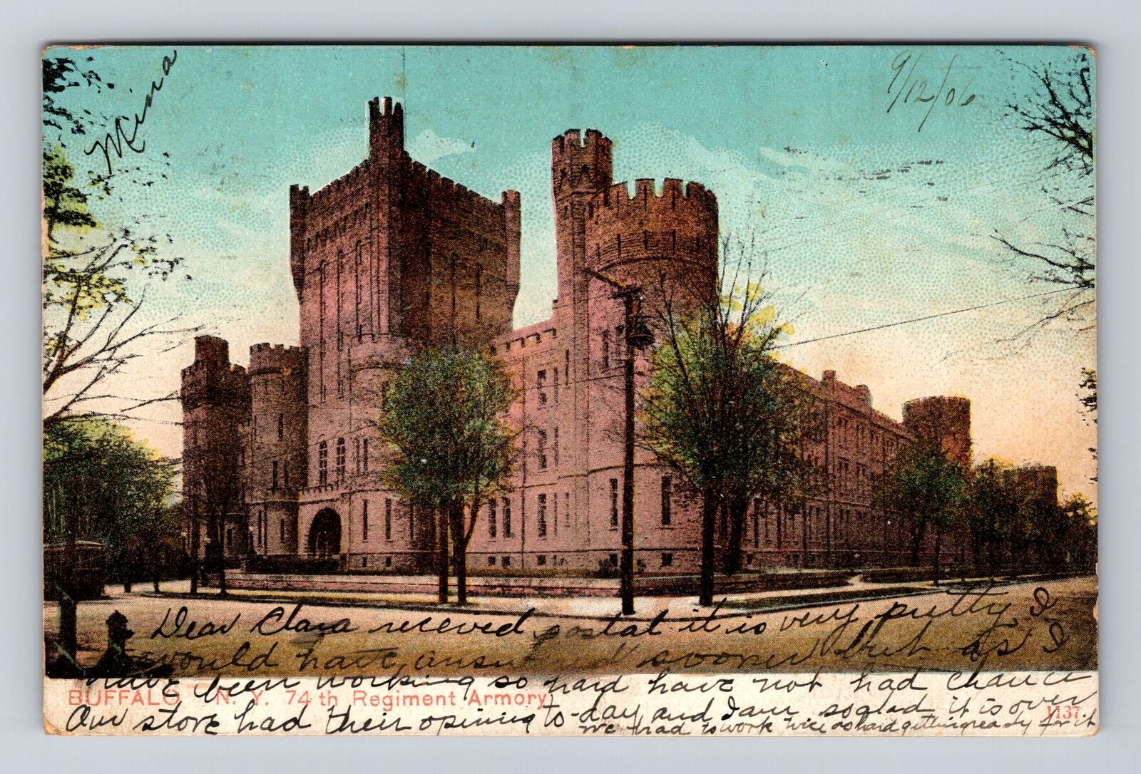 Buffalo NY- New York, 74th Regiment Armory, Antique, Vintage c1906 Postcard