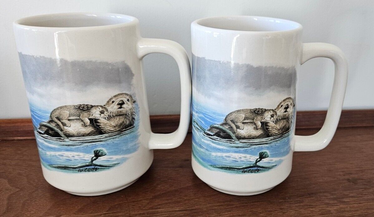 2 Sea Otter Ceramic Coffee Mugs 16 oz Cups Ocean California Coast Unbranded pair